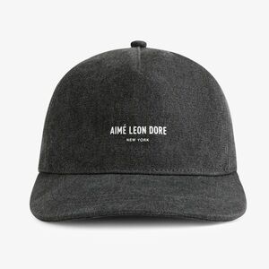 NEW AIME LEON DORE Micro logo pigment dyed hat 5 panel SnapBack cap black